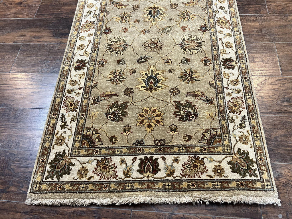 Peshawar Runner Rug 3 x 20, Wool Hand Knotted Vintage Pakistani Carpet, Olive Green & Ivory, Extra Long 20ft Hallway Runner, Floral