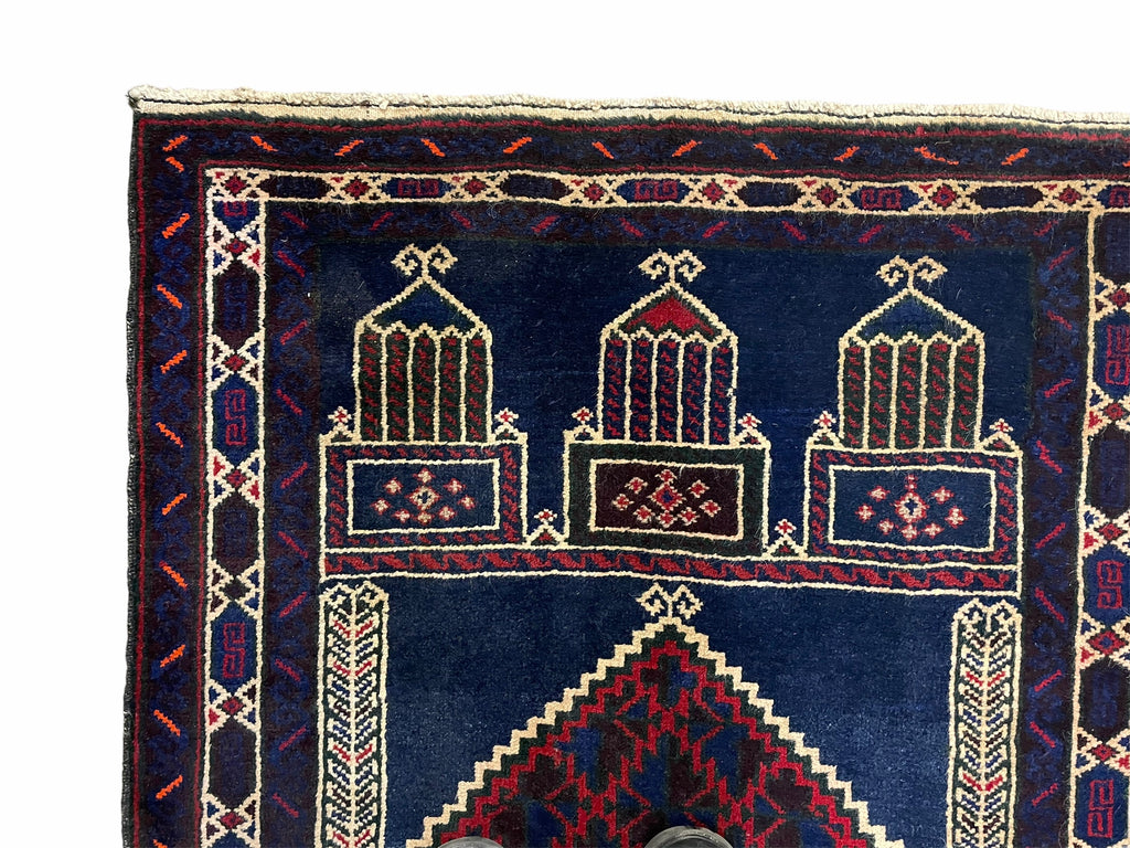3x5 Vintage Handmade Tribal Wool Rug Balouchi Prayer Rug Afghan Rug Red Blue Wow