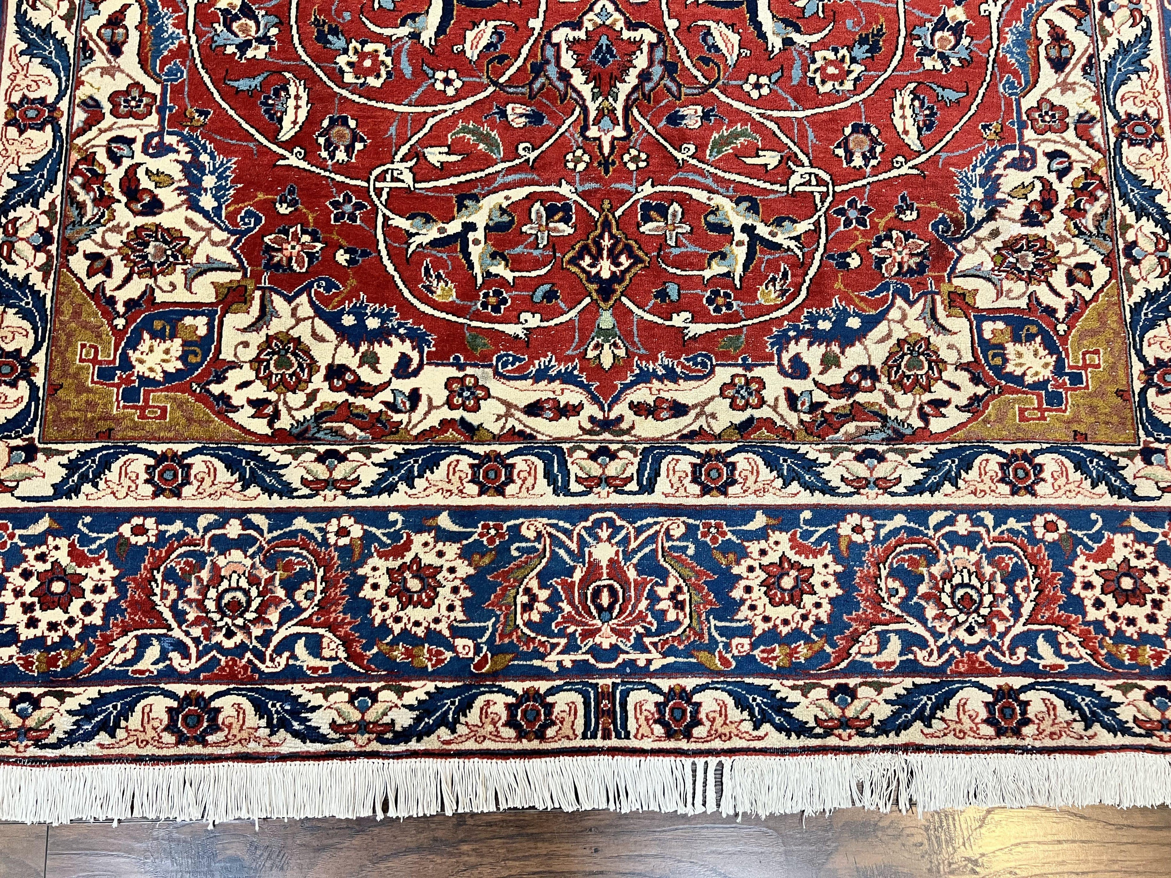 Red Persian Isfahan Rug 7x10 - Antique, Floral Medallion