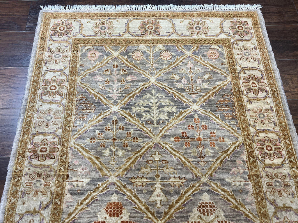 Pakistani Peshawar Rug 3.6 x 5, Safavieh Wool Handmade Hand Knotted Vintage Rug, Panel Design Oriental Carpet, Pair C