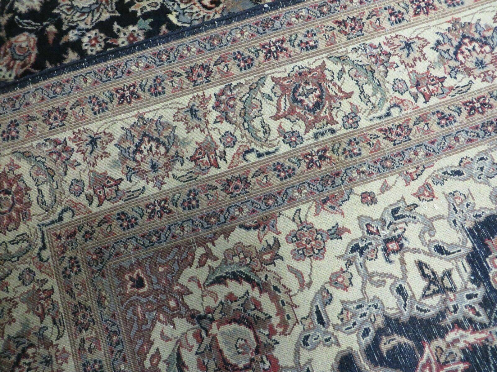 4' X 7' Vintage Handmade India Wool Silk Accent Rug Hand Knotted Black Organic