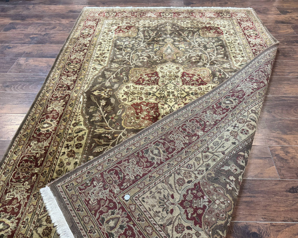 Indo Persian Rug 6x9, Wool Handmade Vintage Rug, Floral Cross Pattern