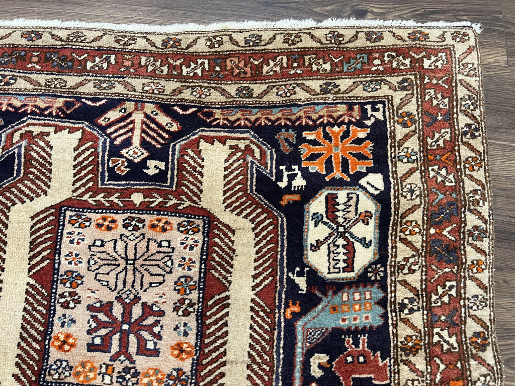 Persian Ardabil Wide Runner Rug 4x10 - Geometric Medallions & Animal Pictorials