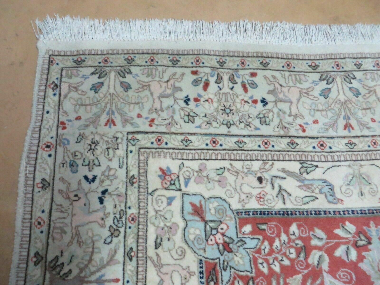 6' X 9' Vintage Handmade India Oriental Floral Wool Rug Hunting Bird Deer Nice