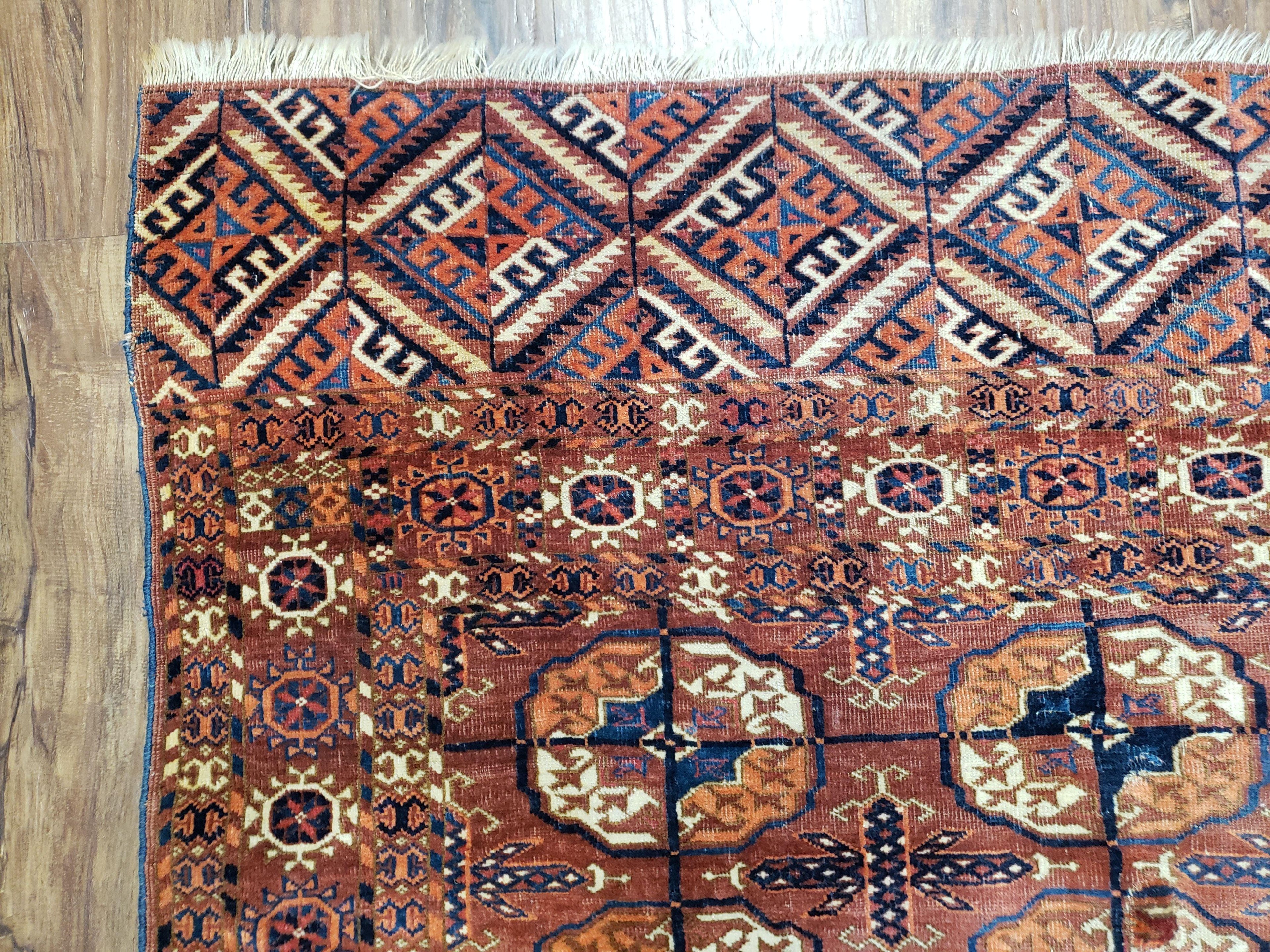 4x7 Antique Yamud Rug Russian Rug Turkoman Rug Fine Weave Rug