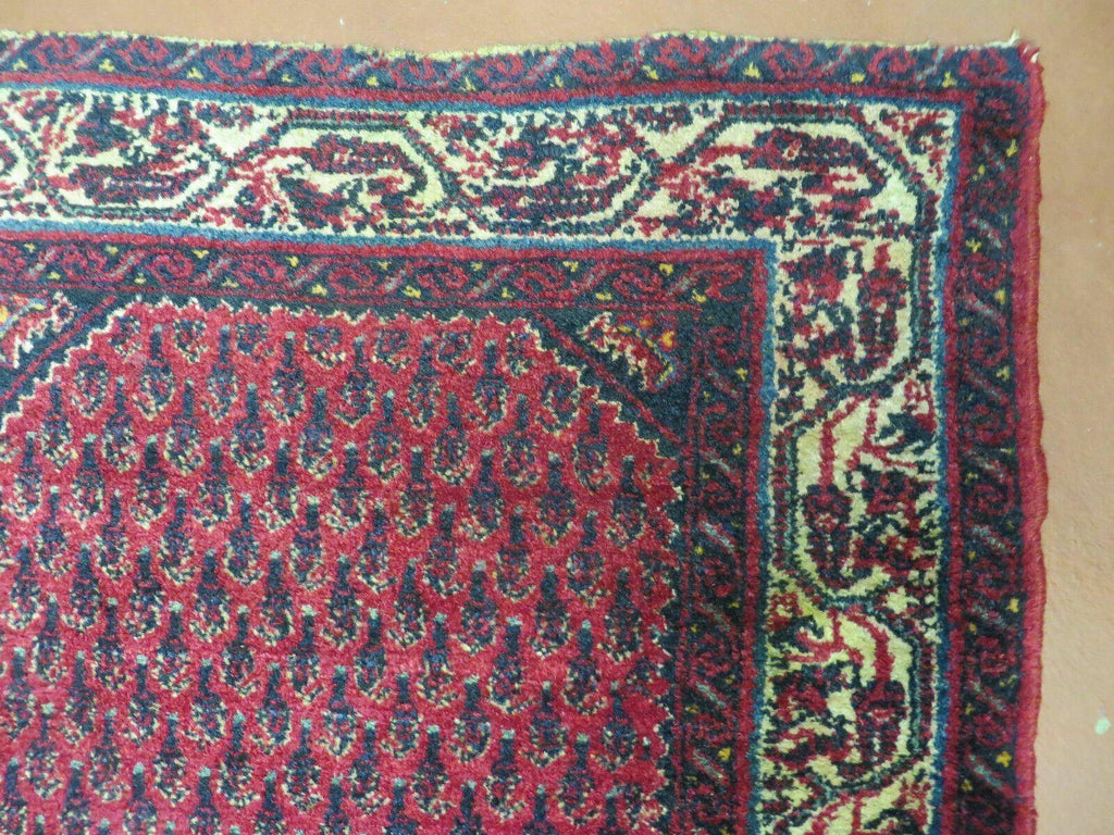 2.5' X 4' Vintage Handmade Indian Amritsar Wool Rug Paisley Design Red