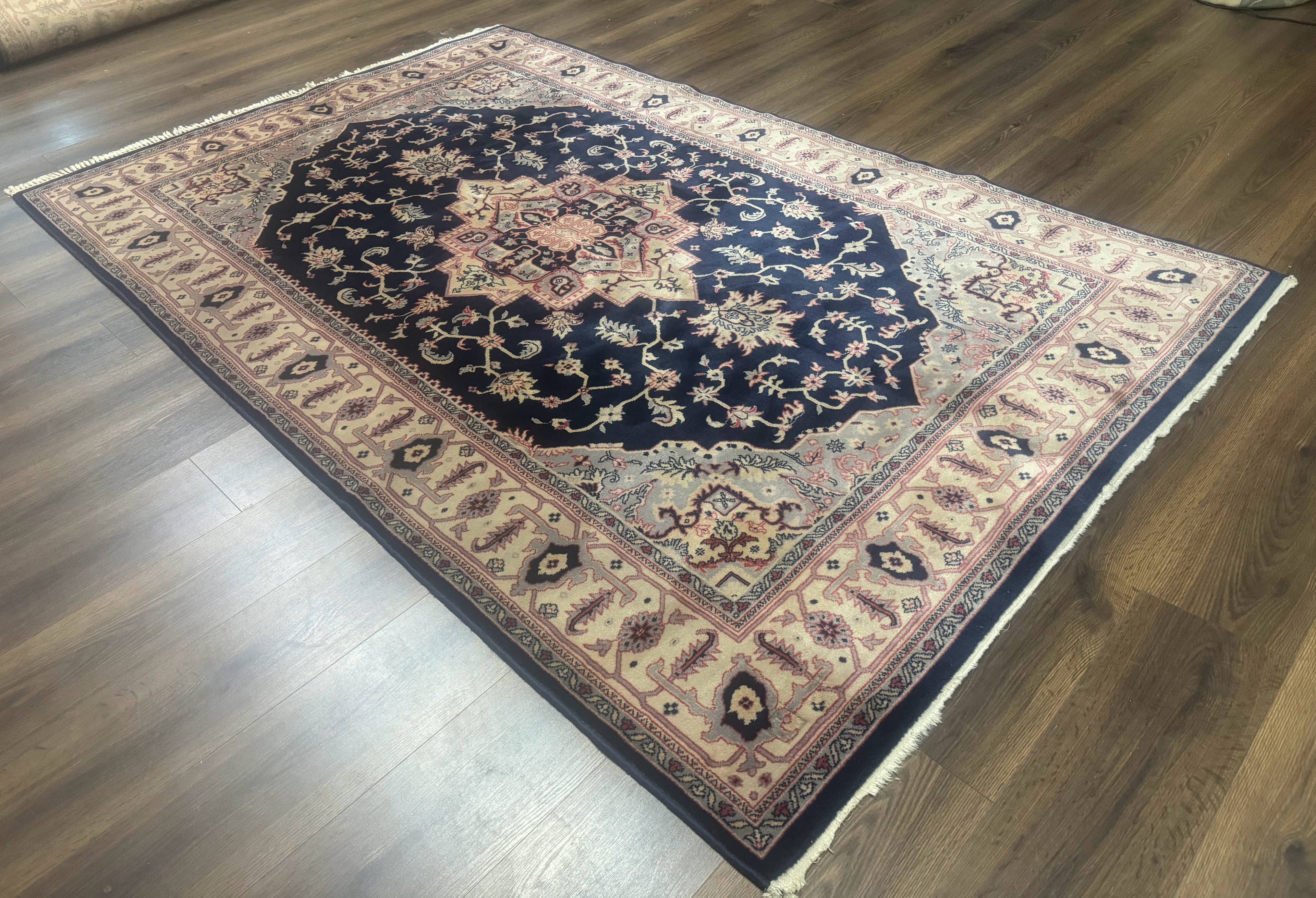 Karastan Rug Navy Serapi, Kara Shah Rug, Navy Blue, 5.6 x 8.6, Vintage Karastan Area Rug, Wool Pile Karastan Rug