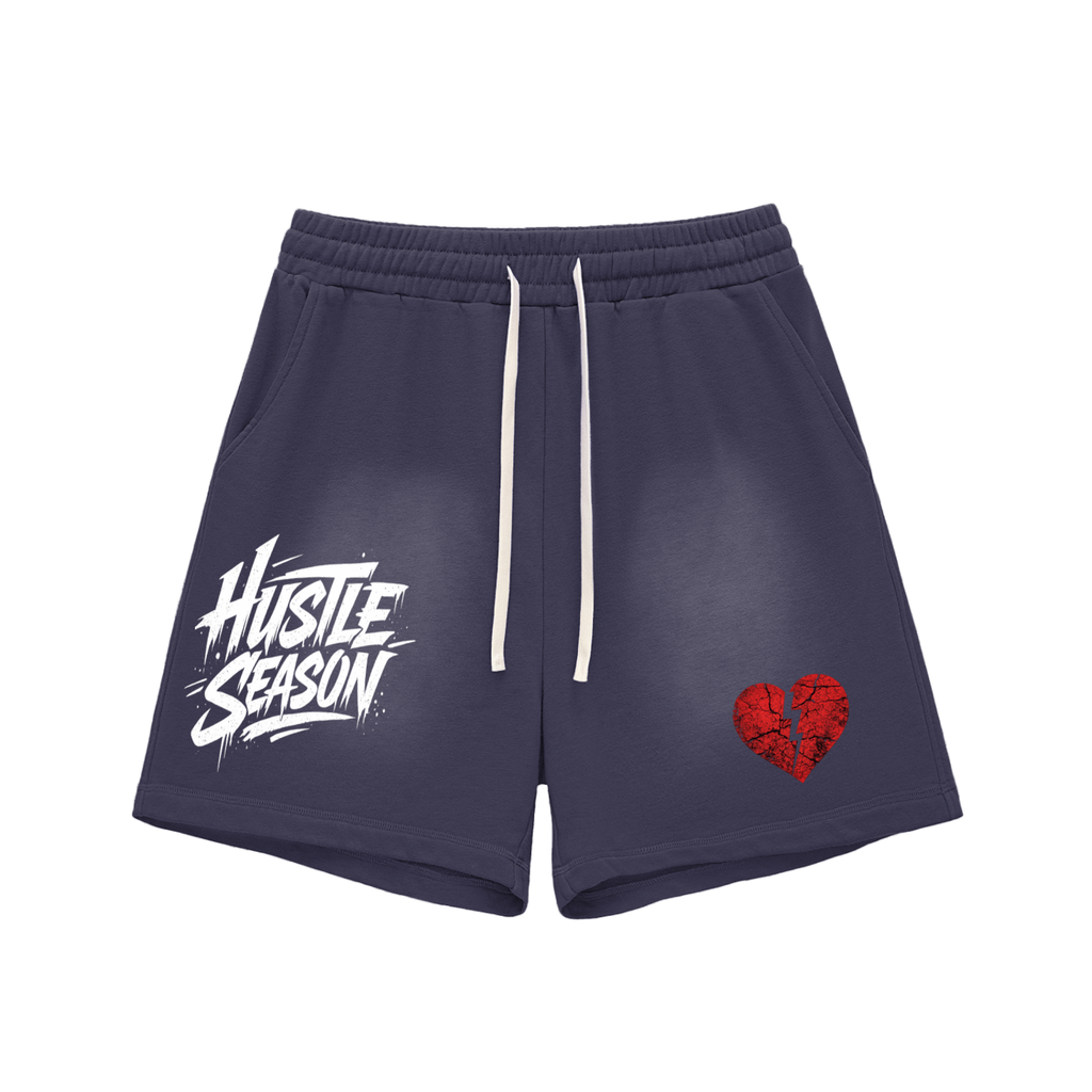 HUSTLE SEASON Sun Fade Raw Edge Cotton Shorts