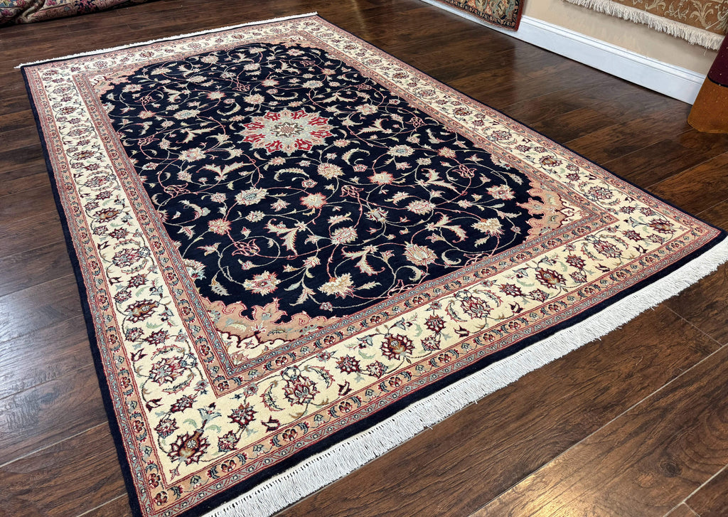 Navy Blue Pak Persian Rug 6x10, Floral Medallion, Traditional Persian Area Rug, Fine 240 KPSI