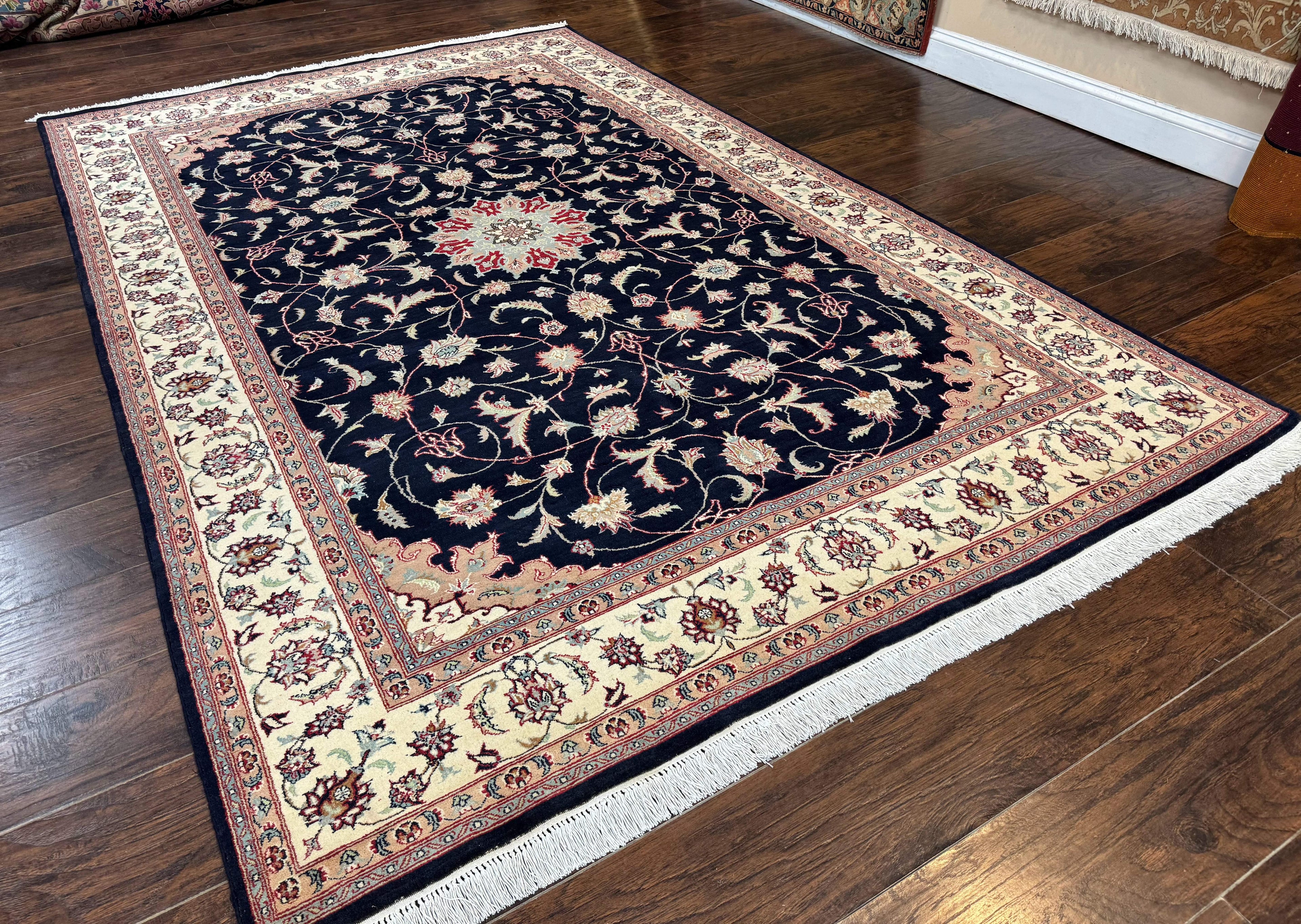 Navy Blue Pak Persian Rug 6x10, Floral Medallion, Traditional Persian Area Rug, Fine 240 KPSI