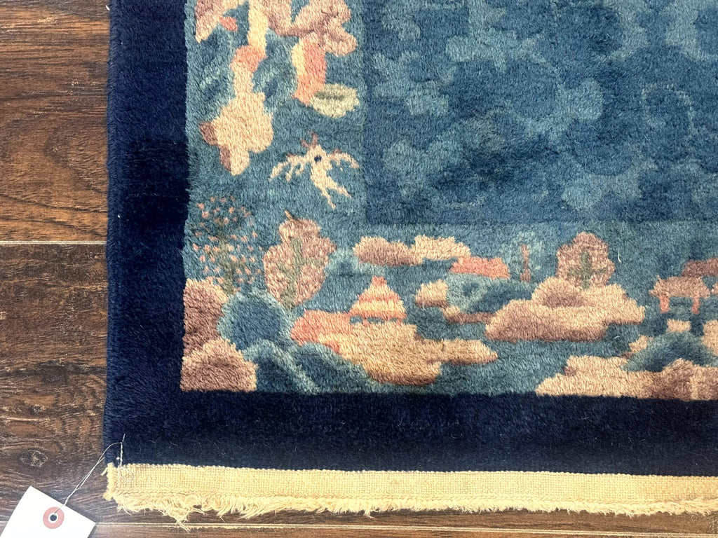 Blue Chinese Rug 2.6 x 4, Fete Rug, Peking Rug, Chinese Wool Rug, Art Deco Carpet