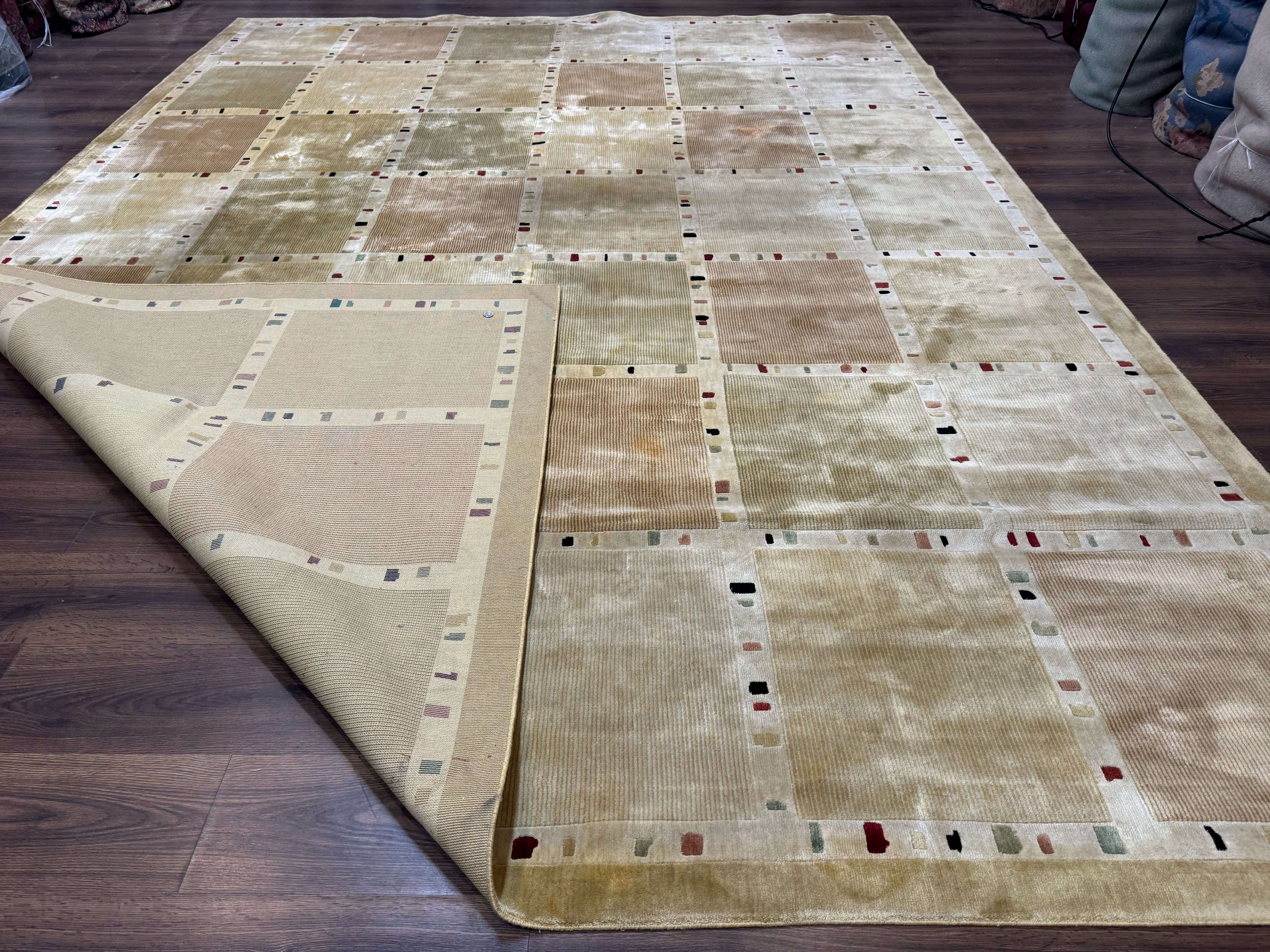 Large Wool Rug 10x13, Panel Design, Modern Contemporary Carpet