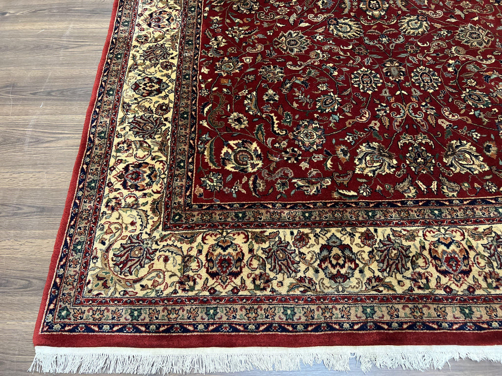 Vintage Indo Persian Rug 6x9, Very Finely Hand-Knotted Carpet 6 x 9 Red Cream Indian Oriental Carpet, Traditional Floral Wool Area Rug 1970s
