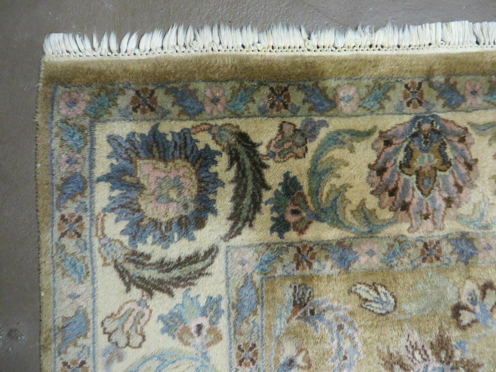 5' 6" X 9' Vintage Handmade Jaipur Indian Floral Oriental Wool Rug Veg Dyes