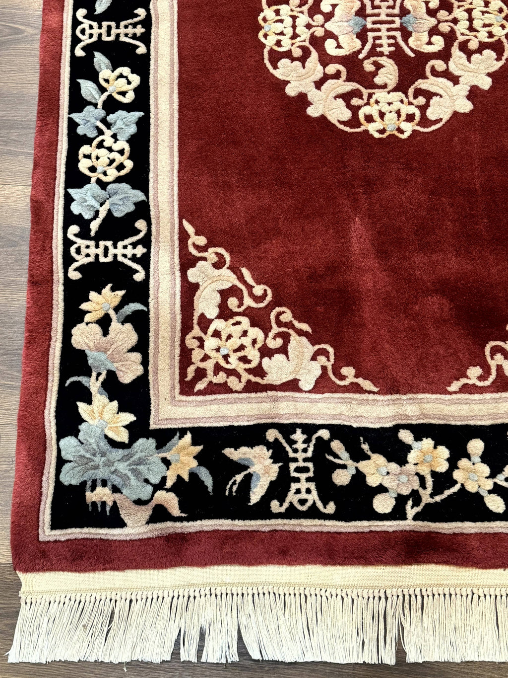 Dark Red Chinese Wool Rug 4x6, Chinese 90 Line Rug, Carving Rug, Handmade, Pair B
