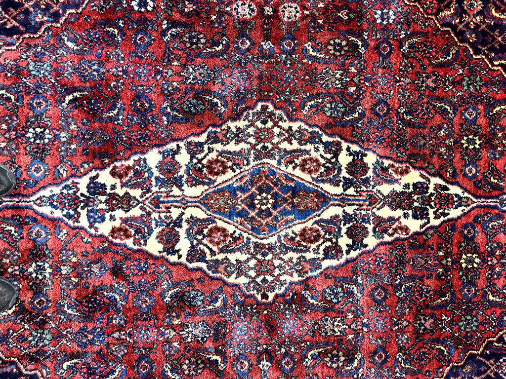Antique Persian Hamadan Tribal Rug 8x10, Red and Ivory, Medallion Rug, Wool Handmade Carpet