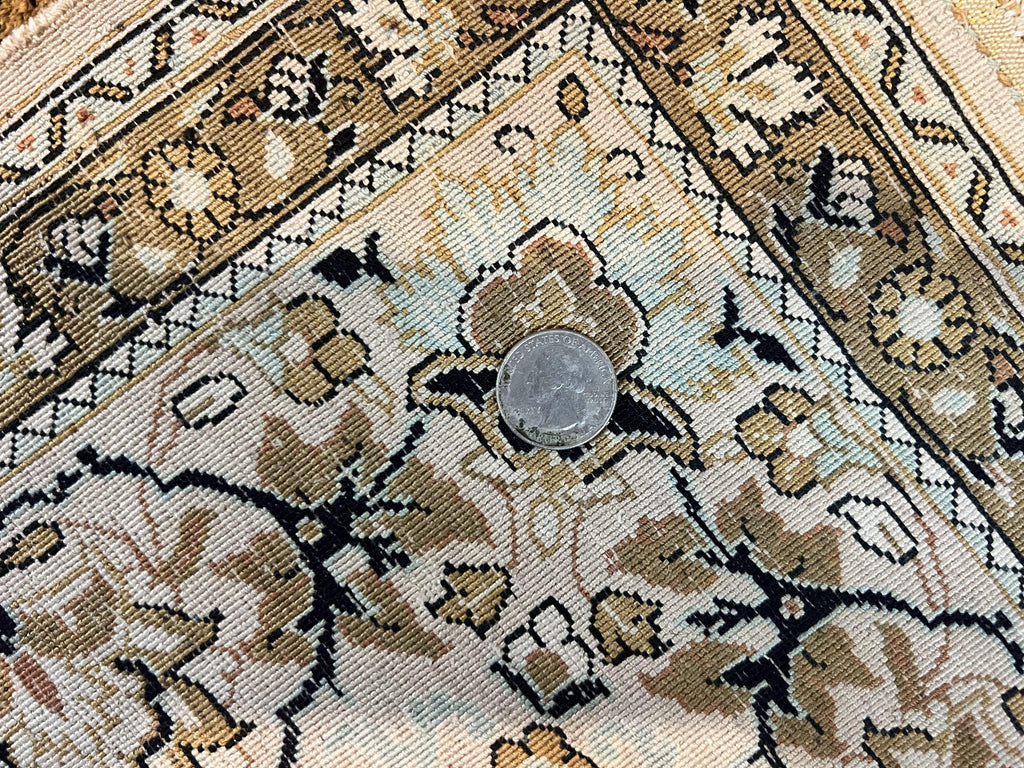 Persian Qum Silk Rug, Floral Medallion, Very Fine 60 Raj 475 KPSI, Handmade Hand Knotted Oriental Carpet, Silk on Silk