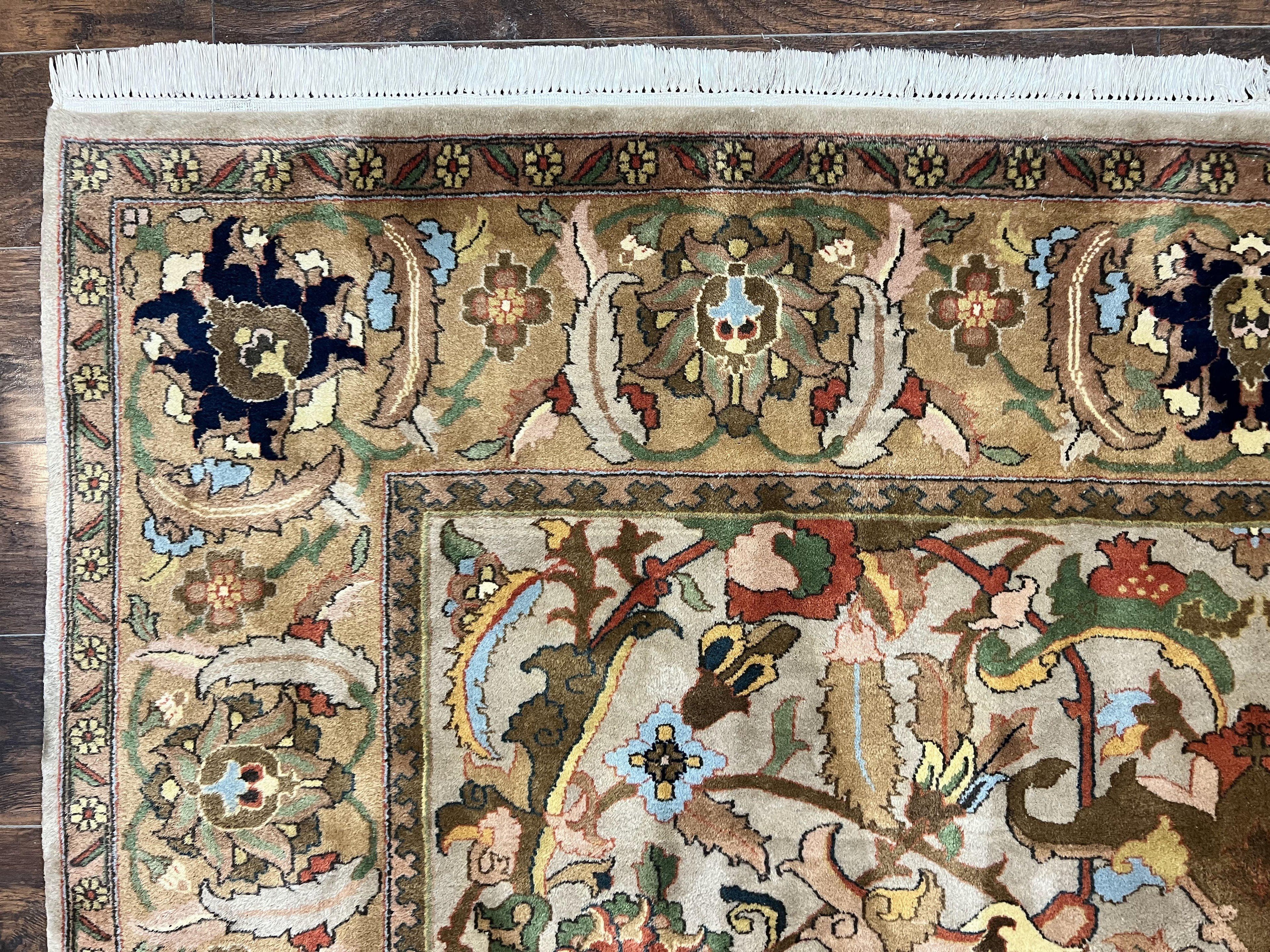 Indian Agra Rug 8x10, Wool Vintage Handmade Carpet, Gray Brown