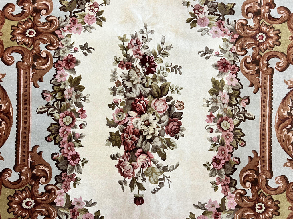 Aubusson Rug 10x13, Cream and Light Mint Green Hand Knotted Handmade French Savonnerie European Carpet, Wool Pile, Large Room Sized Vintage