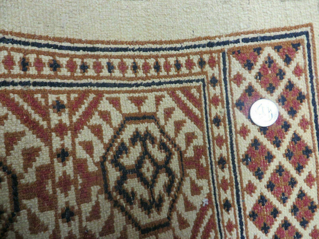 4' X 7' Vintage Handmade Pakistani Turkoman Bokhara Balouch Woven Wool Rug Ivory