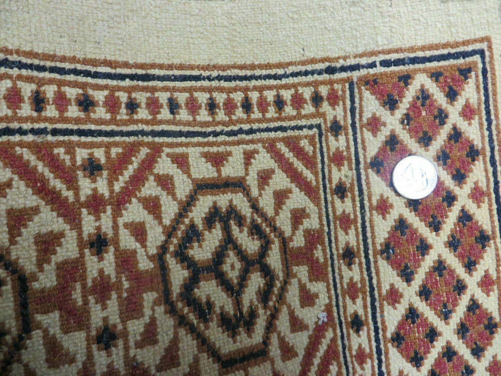 4' X 7' Vintage Handmade Pakistani Turkoman Bokhara Balouch Woven Wool Rug Ivory