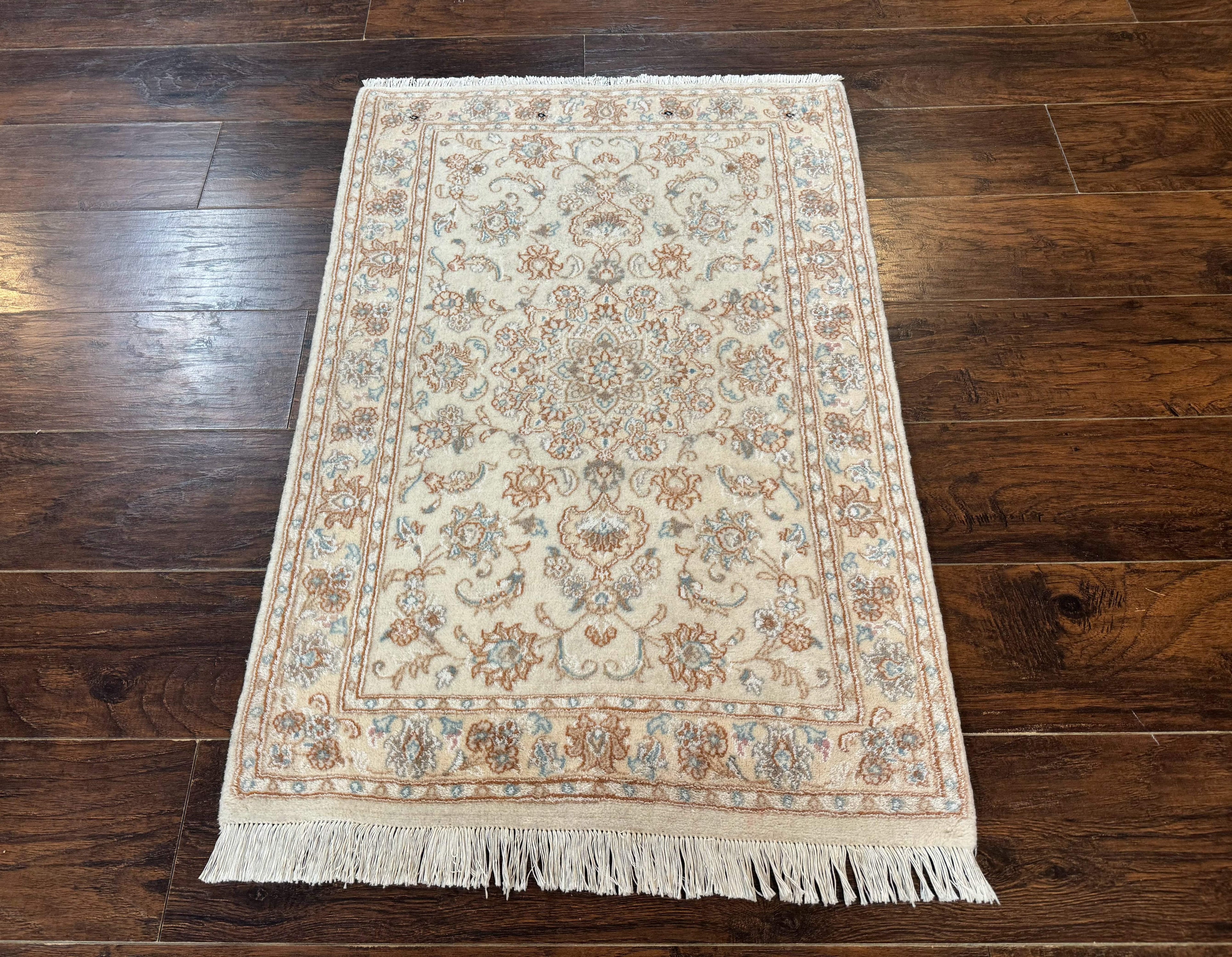 Small Persian Tabriz Rug 2.6 x 3.8, Vintage, Wool and Silk Highlights, Fine 225 KPSI