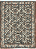 Persian Qum Rug 5x6, Cream Wool Hand Knotted Carpet, Repeated Boteh Paisely Design, Semi Antique Vintage Rug, Very Fine Weave 5 x 6 Rug