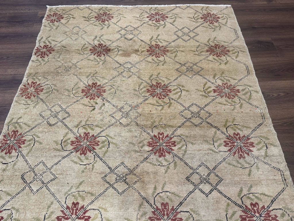 Turkish Rug 5x6, Oushak Carpet, Beige