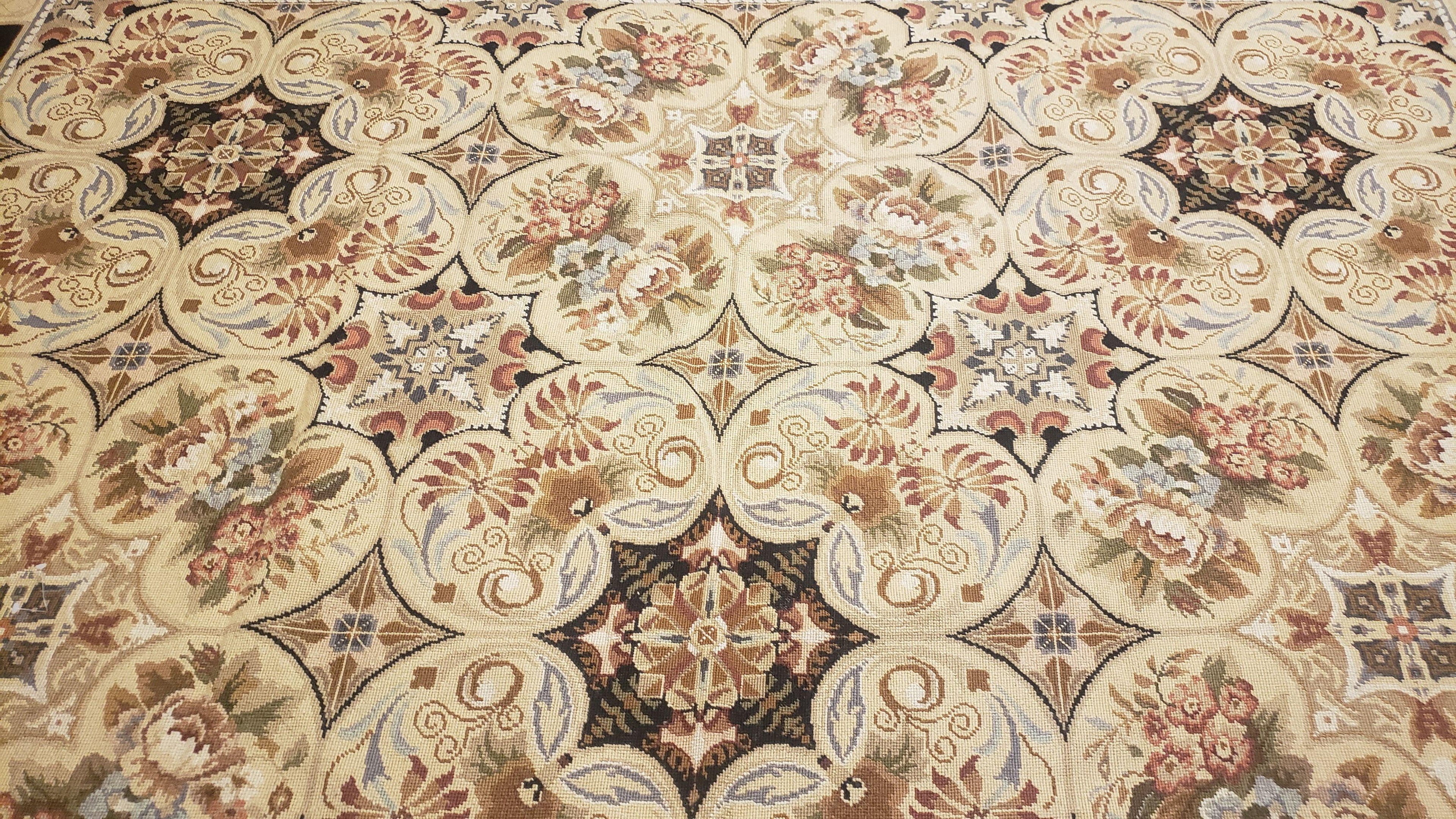 Needlepoint Rug 8x10ft Allover European Design Flowers 100% Wool Hand Knotted Aubusson Area Rug Brand New Flatweave Needle Point Carpet Chic