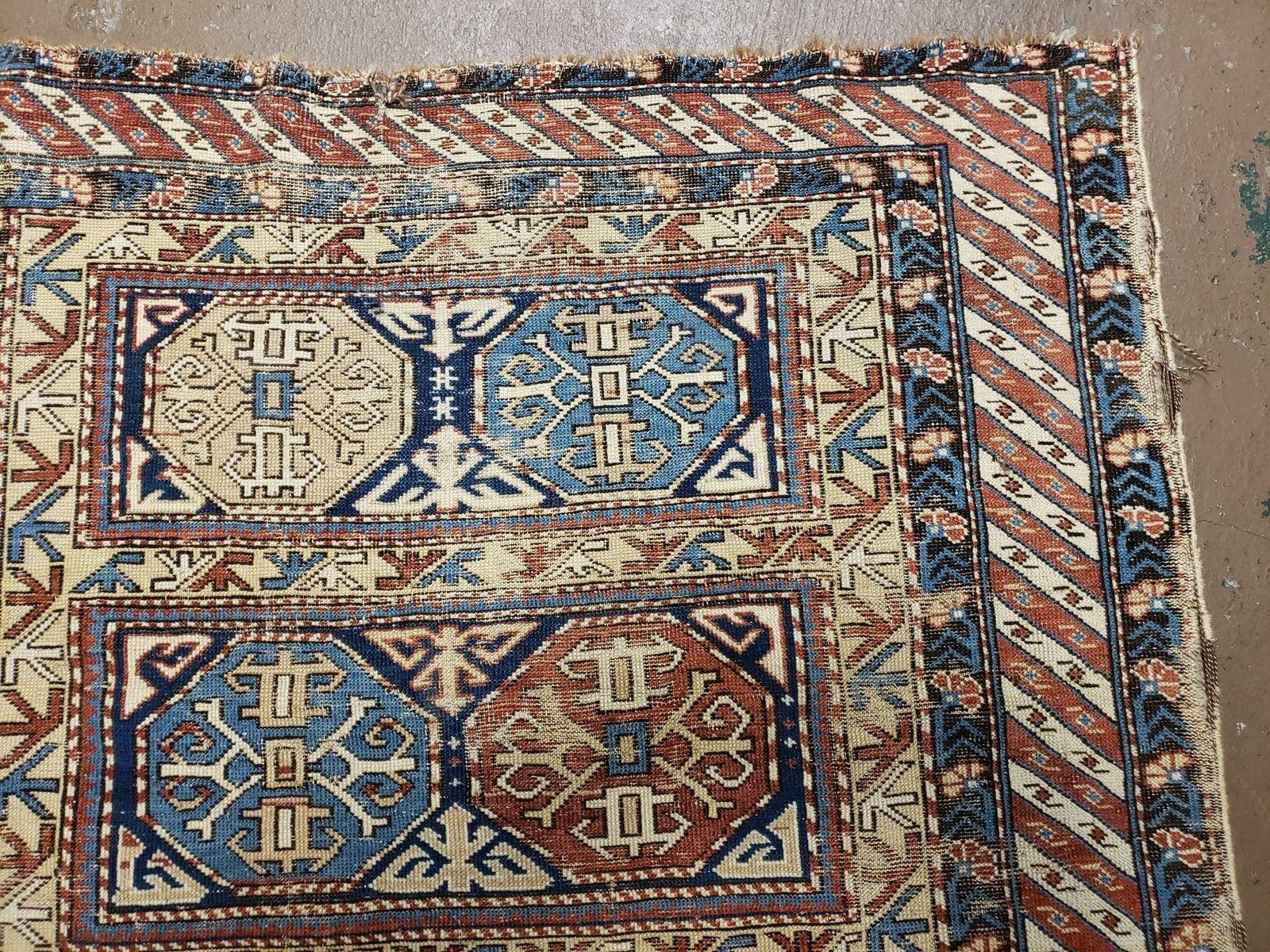 Antique Caucasian Rug 3x5, Shirvan Kazak Tribal Carpet