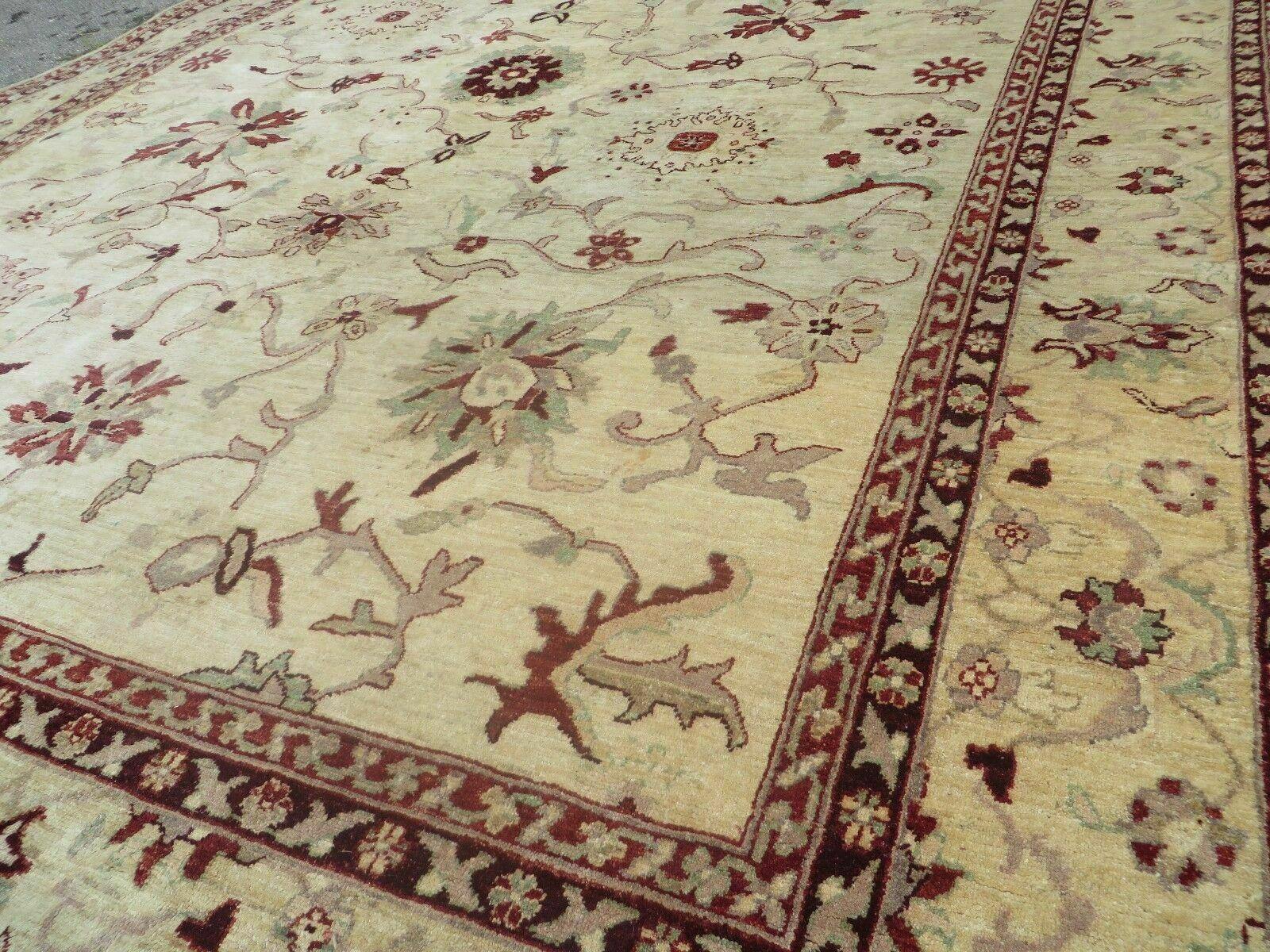 10' X 14' Vintage Hand Knotted Made Indian Agra Wool Rug Vegetable Dyes