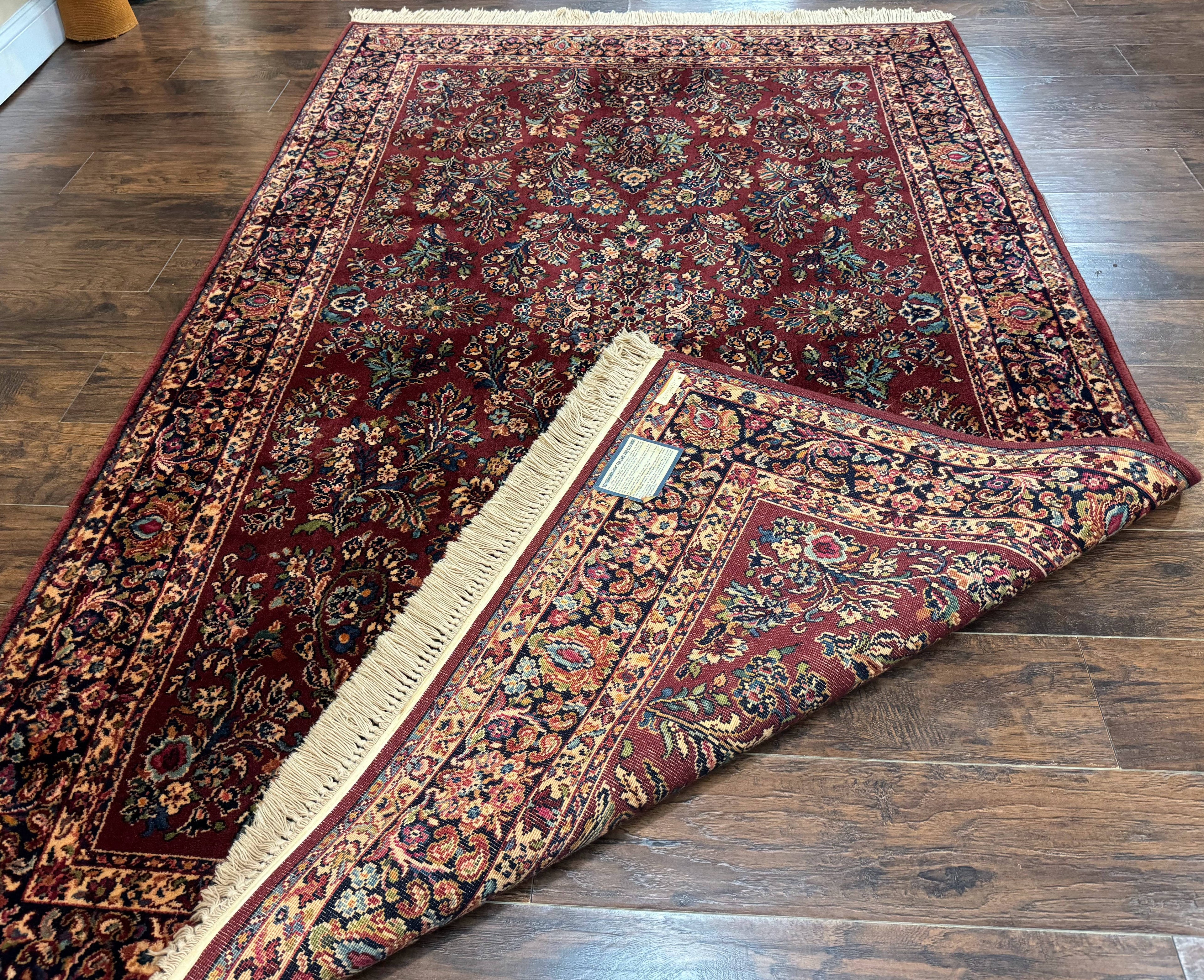 5.9 x 9 Karastan Rug Red Sarouk Rug #785, 100% Wile Pile Carpet, Original 700 Series, Vintage