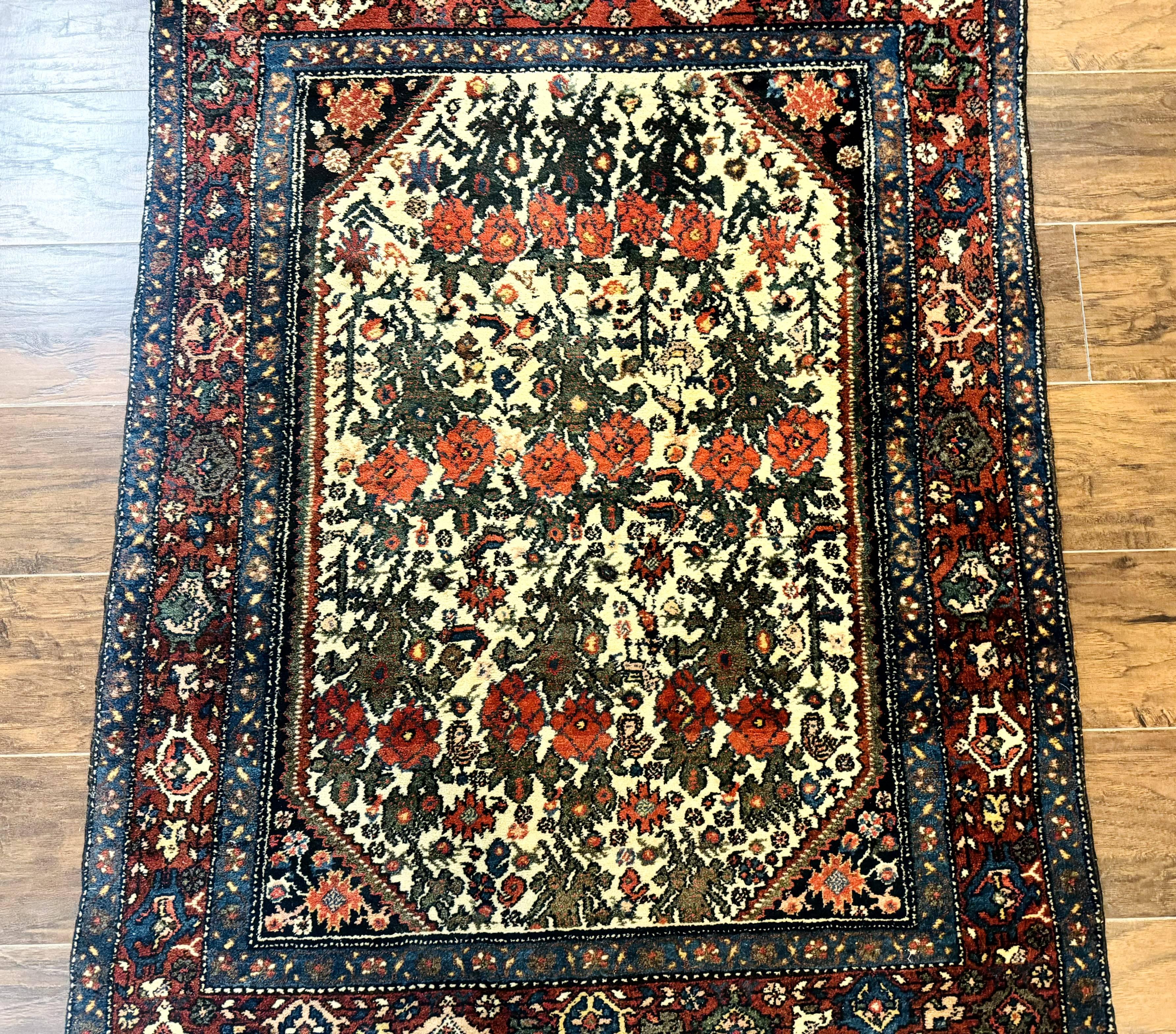 Persian Tribal Rug 3x5, Antique Persian Carpet, Floral Roses, Handmade, Persian Zanjan Rug