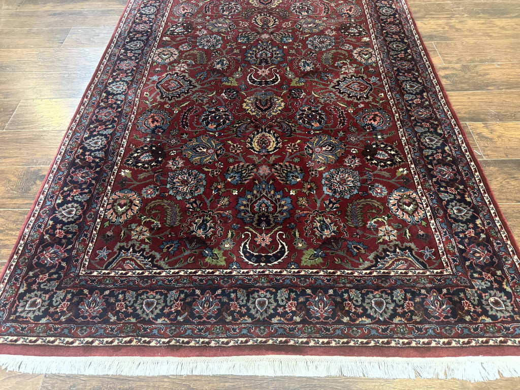 Indo Persian Rug 5x7, Vintage Traditional Floral Carpet, Burgundy and Navy Blue