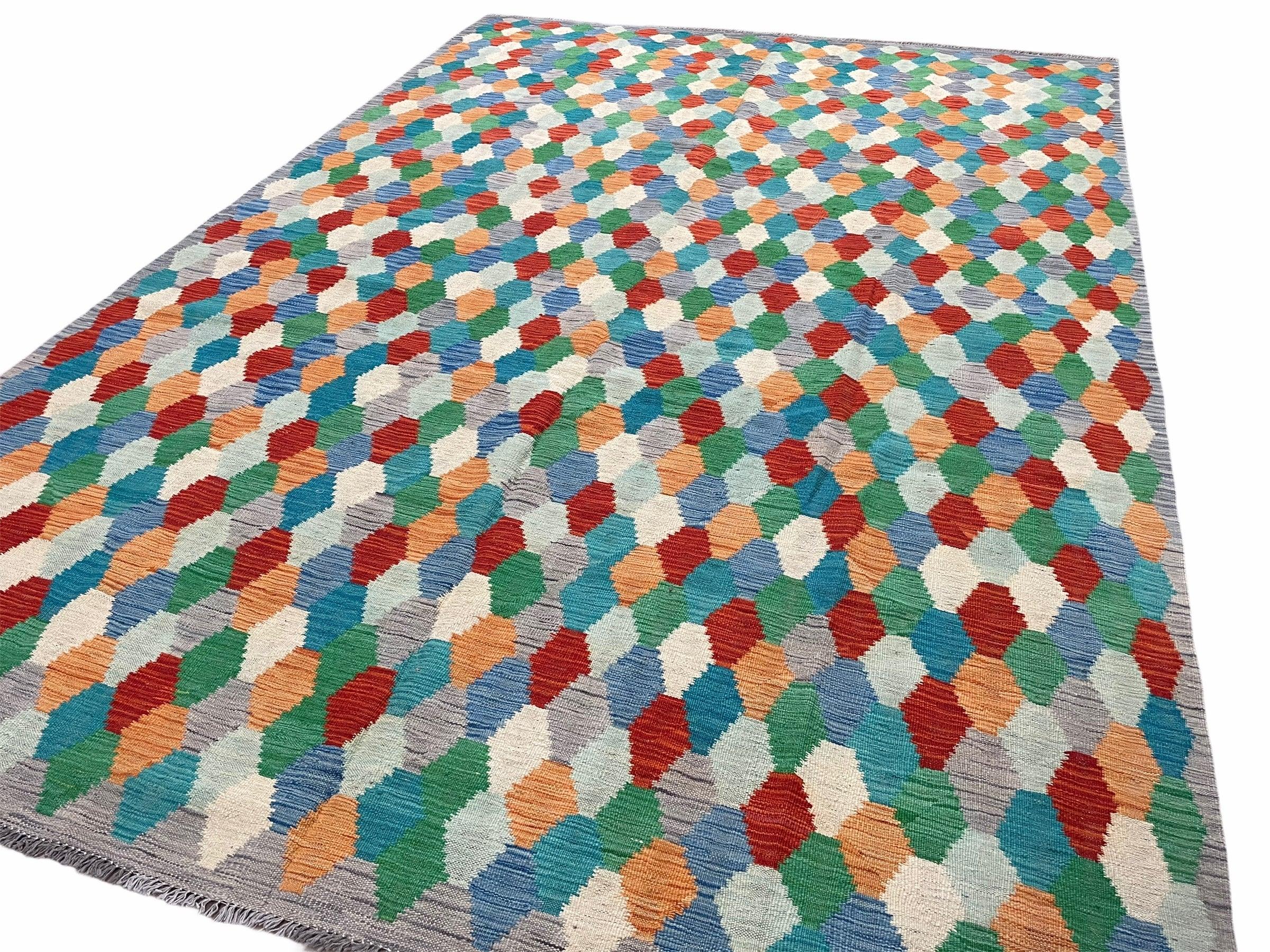 6.5 x 9.5 Colorful Chobi Kilim Rug 6 x 9 Multicolor Turkish Kilim Rug 7x10 Chobi Kilim Rug Playroom Rug Wool Kilim Rug 6x9 New Tribal Kilim