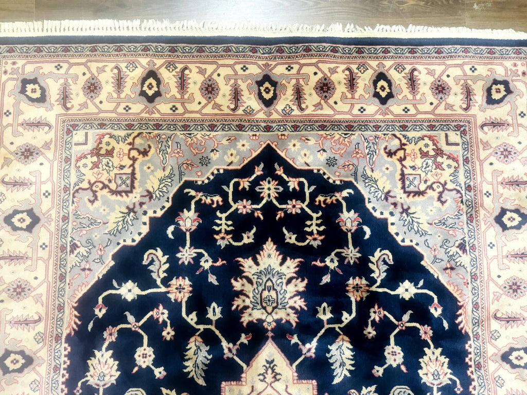 Karastan Rug Navy Serapi, Kara Shah Rug, Navy Blue, 5.6 x 8.6, Vintage Karastan Area Rug, Wool Pile Karastan Rug