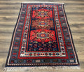 Antique Caucasian Seychour Rug 3.7 x 5.5, Collectible Oriental Carpet, Navy Blue and Red, Fine Kuba Rug, Vintage Rug, Wool Hand Knotted Rug
