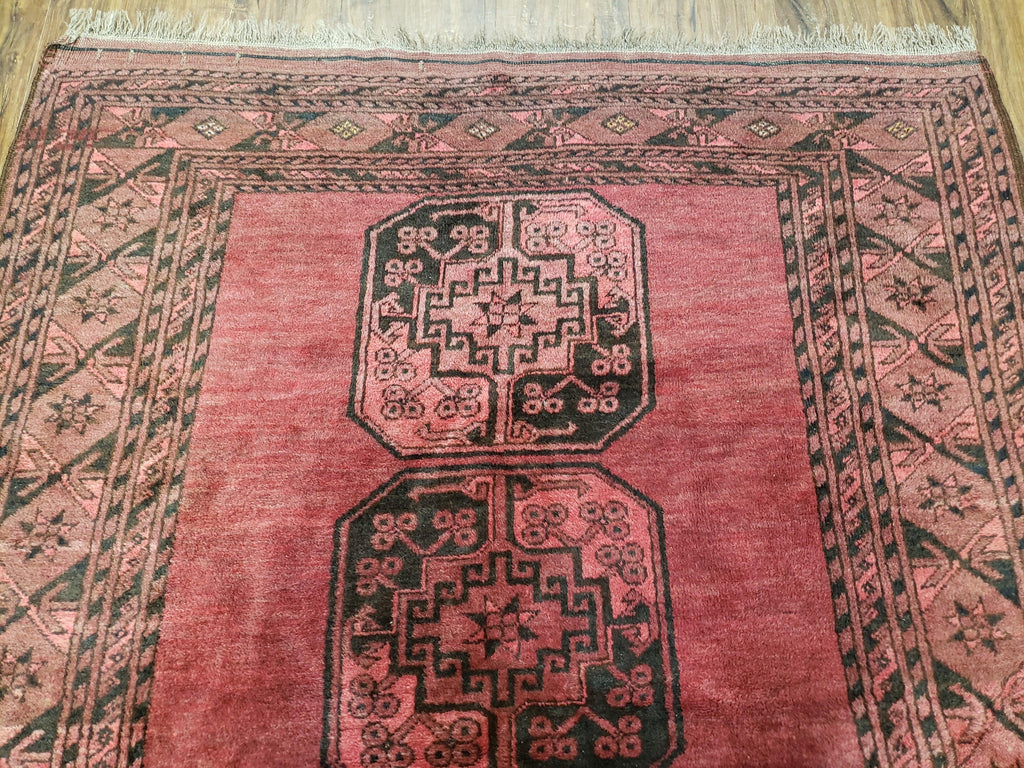 Antique Bukhara Area Rug, Vintage Afghan Bokhara Bashir Rug, 4x6 Hand-Knotted Oriental Carpet, Red & Black Wool Rug, 4' x 5'9