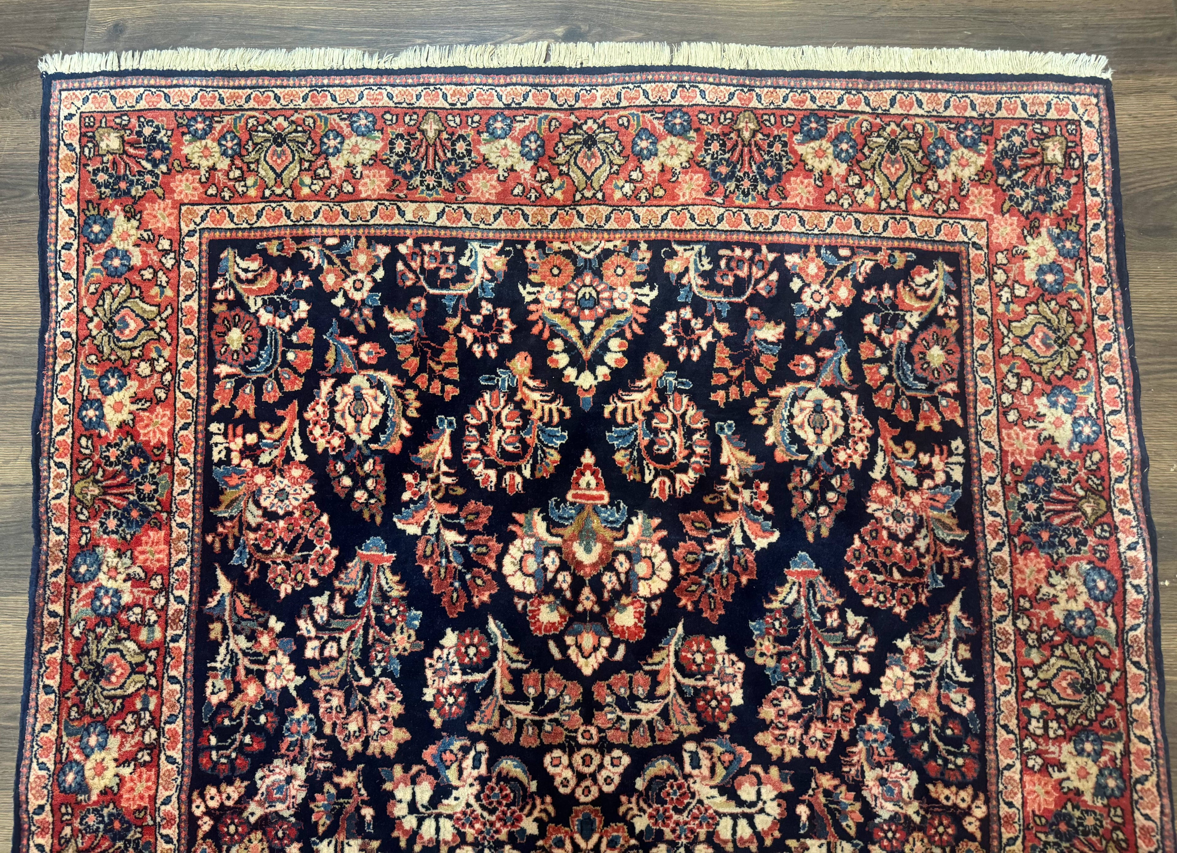 Navy Blue Persian Rug 4x6, Sarouk Mohajeran Carpet, Antique Persian Rug, Floral