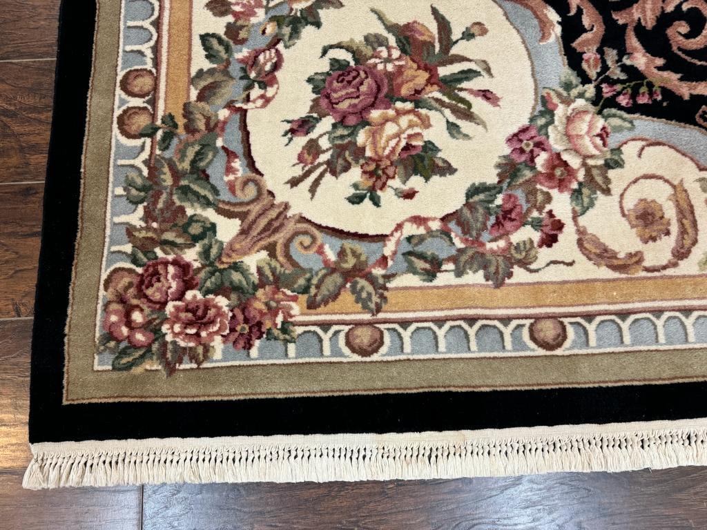Aubusson Rug 8x10, Floral, Wool Pile, Elegant, European Design, Handmade, Fine