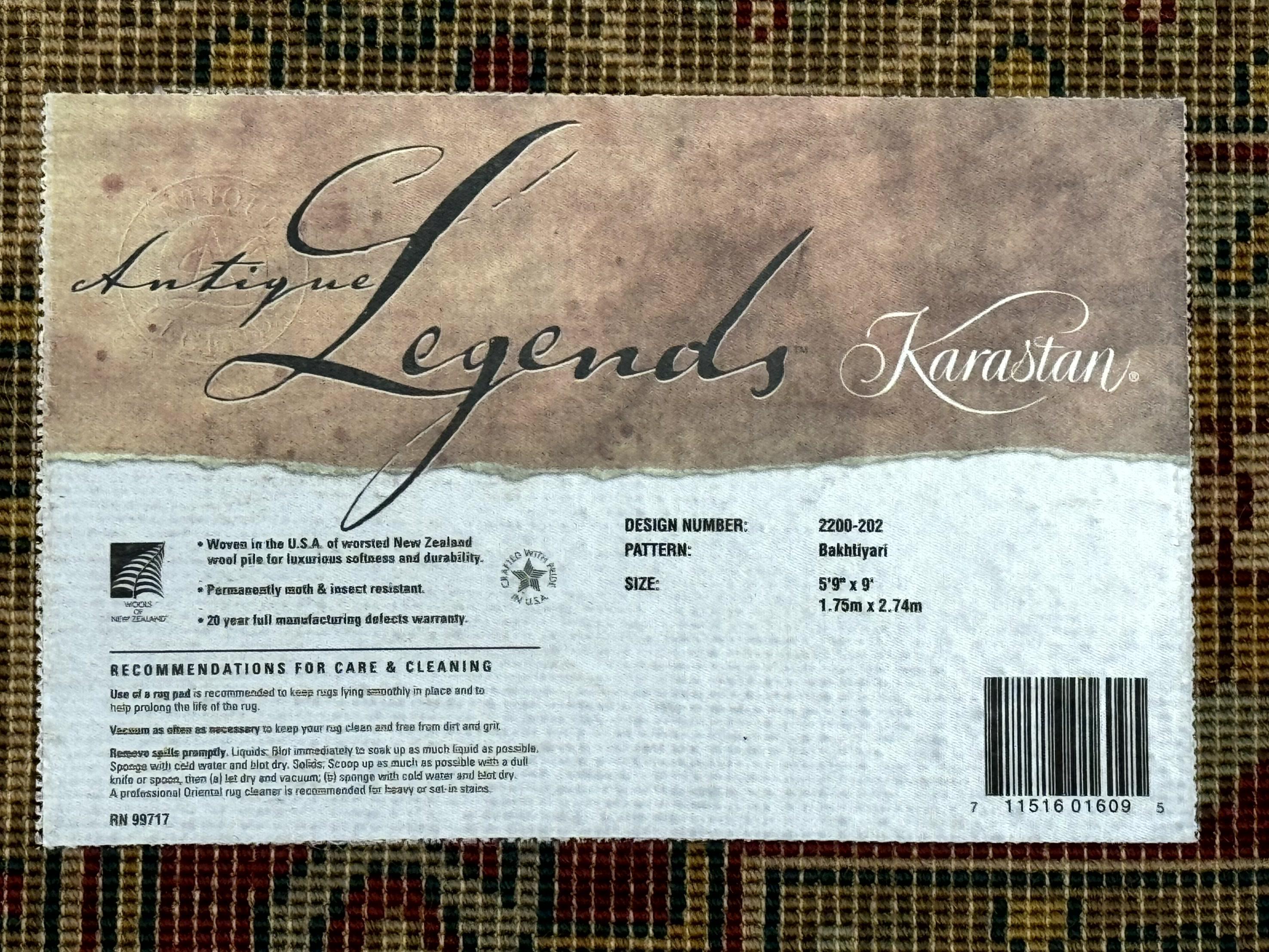 Karastan Rug 5.9 x 9 Antique Legends Bakhtiyari#2200-202, Karastan Area Rug, Wool Pile Vintage Karastan Carpet