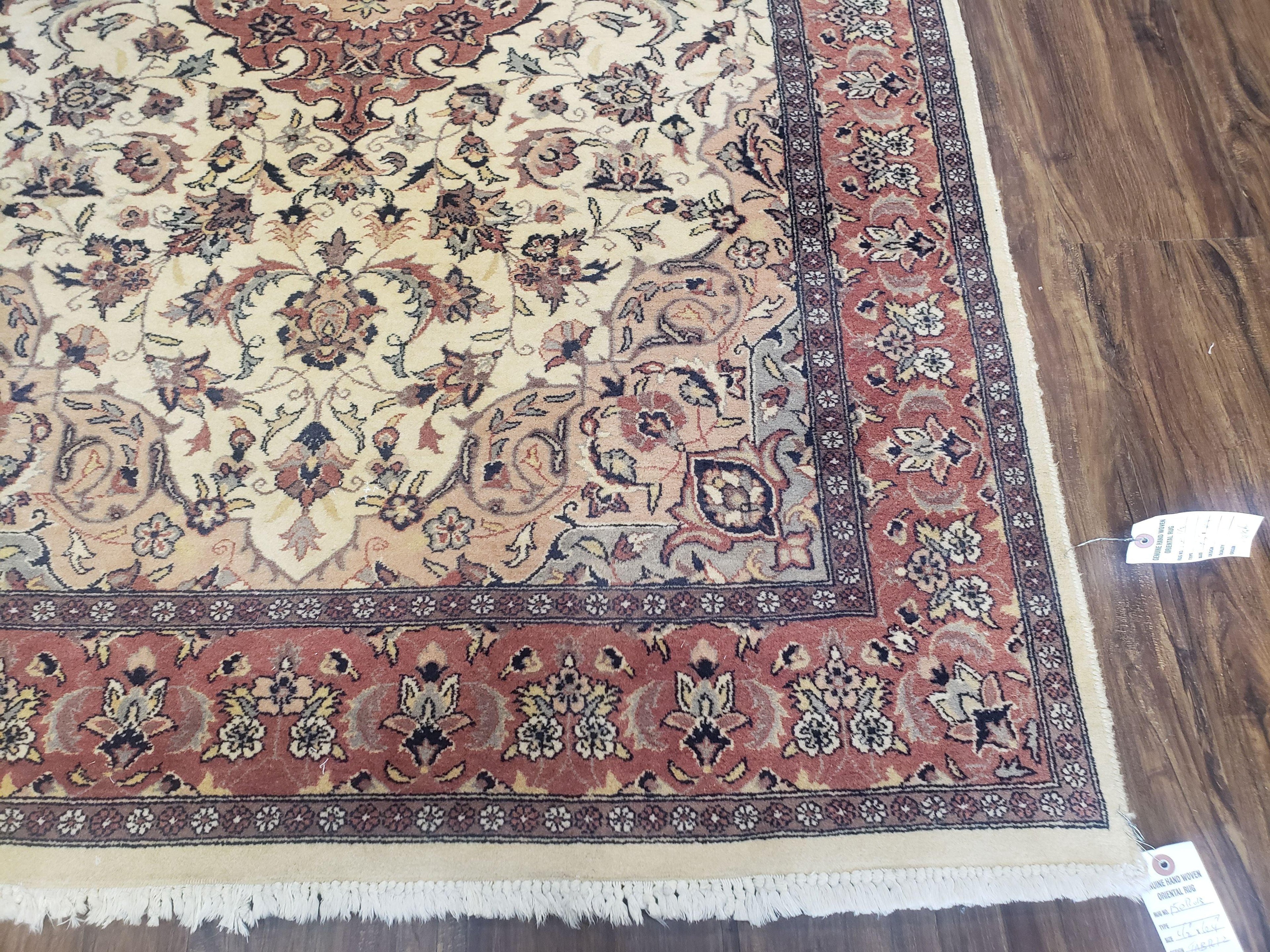 4x6 Handmade Top Quality Pakistani Floral Wool Rug Veg Dyes Carpet Beige Salmon