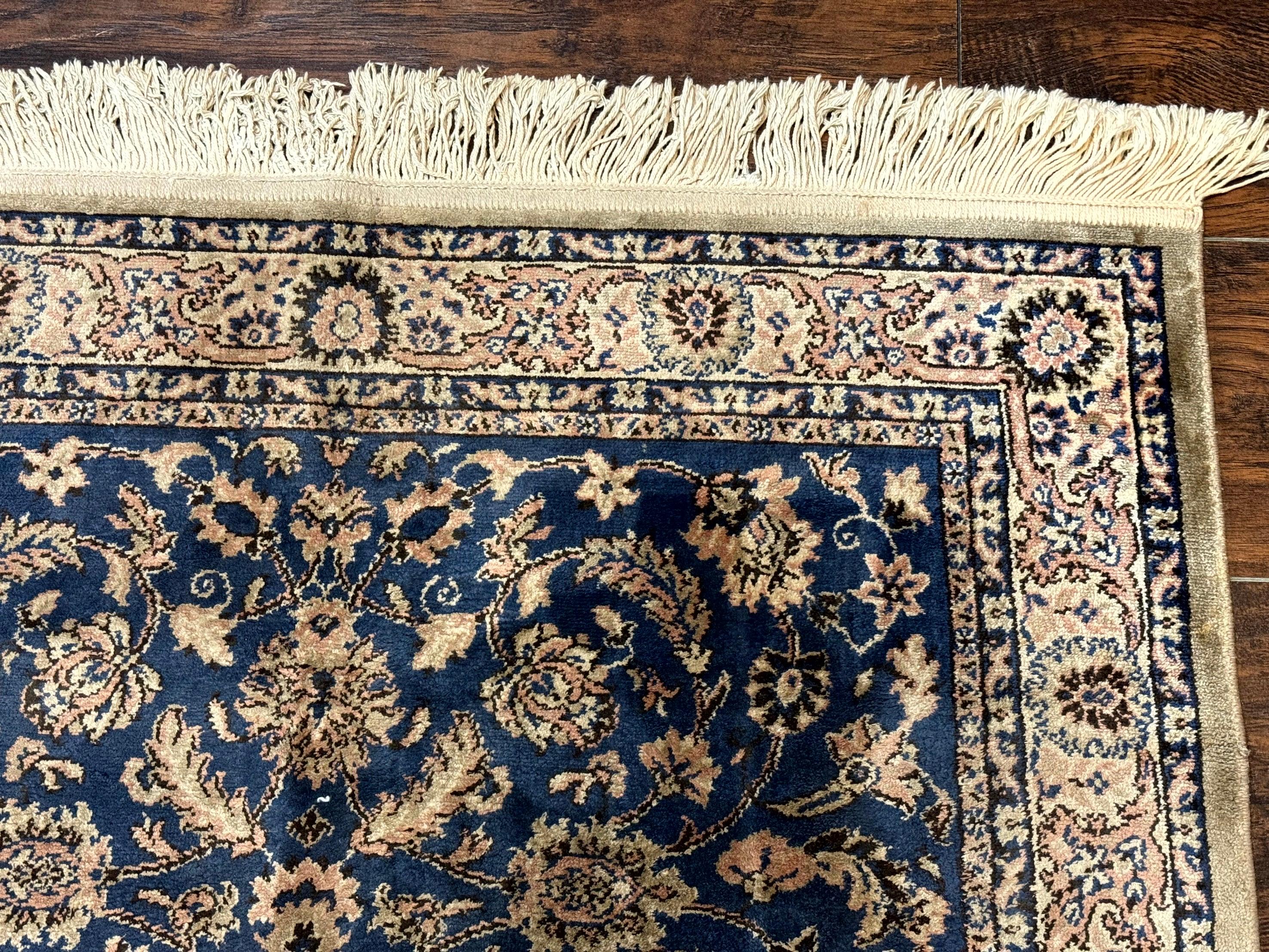 Vintage Art Silk Rug 3x4, Traditional Oriental Persian Design Rug, Belgium Power Loomed Rug, Navy Blue