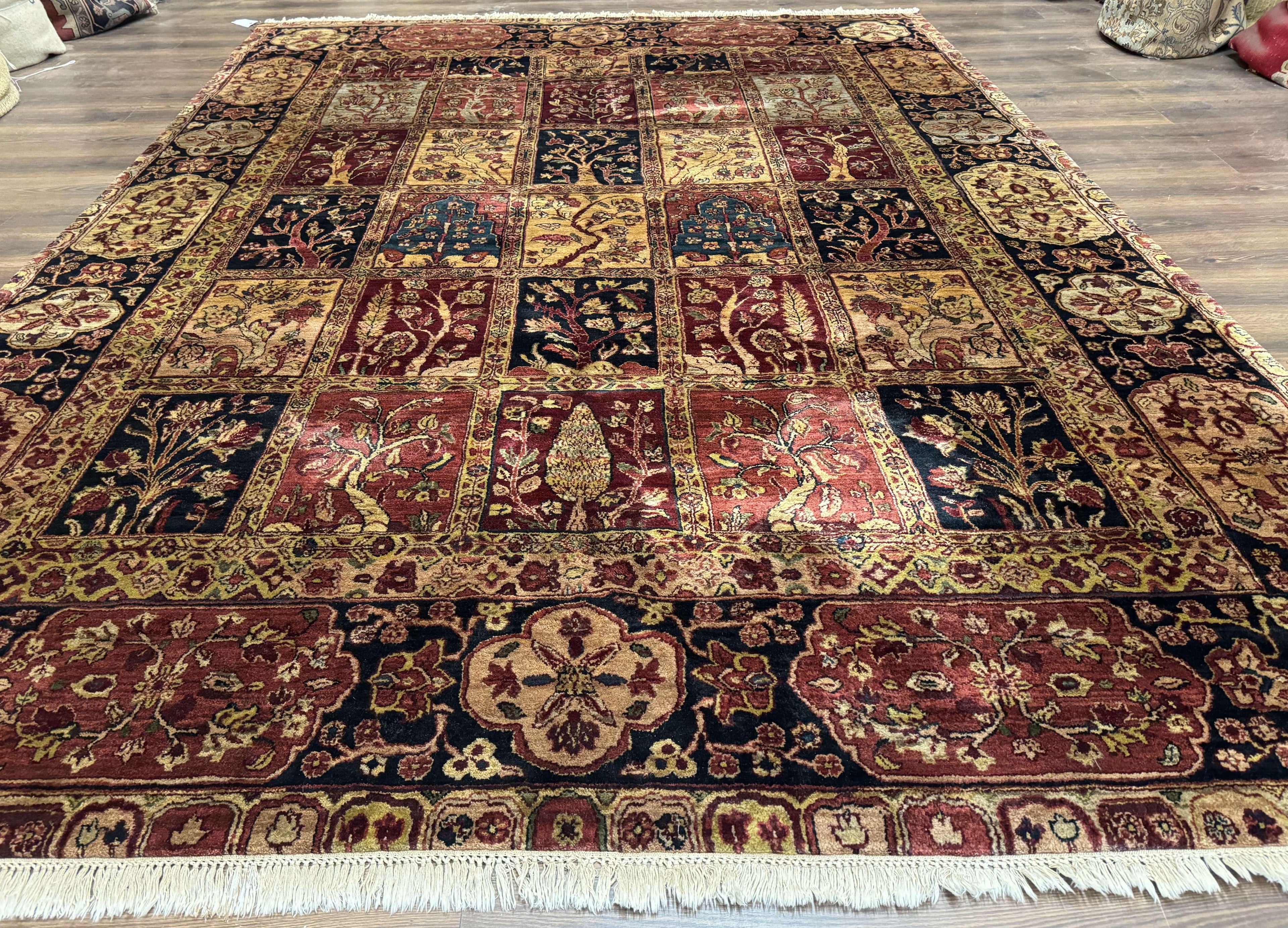 Indo Persian Rug 9x12, Bakhtiari Panel Design, Multicolor, Soft Wool Pile