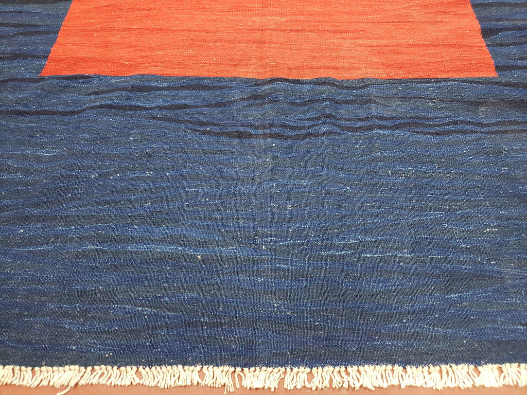 Blue and Red Turkish Kilim Rug, New 6x9 - 7x10 Flatweave Area Rugs, Hand Woven, Wool Handmade Oriental Kilim Abstract Modern Boho, Minimal