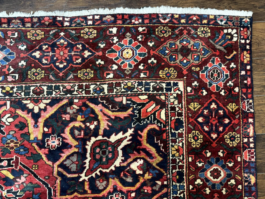 Rare Persian Bakhtiari Rug 10x13, Red, Semi Antique, Large Persian Carpet, Handmade