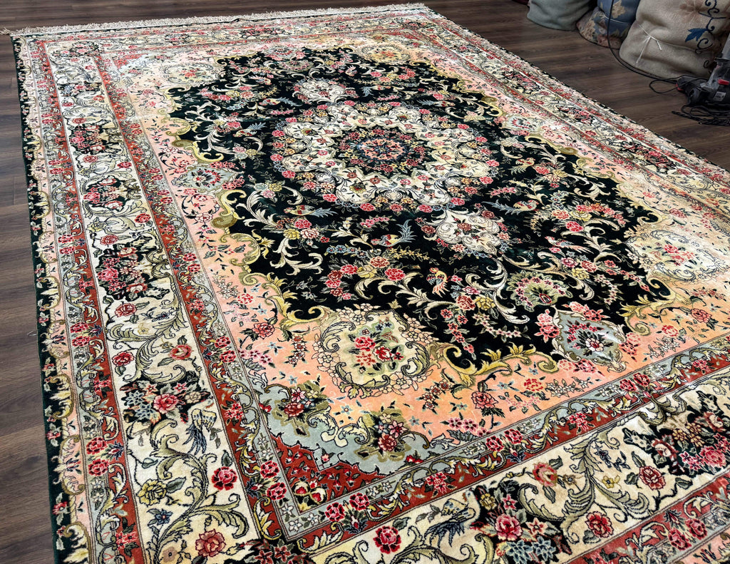 Silk Indian Kashmiri Rug 9x12, Vintage Hand Knotted Carpet