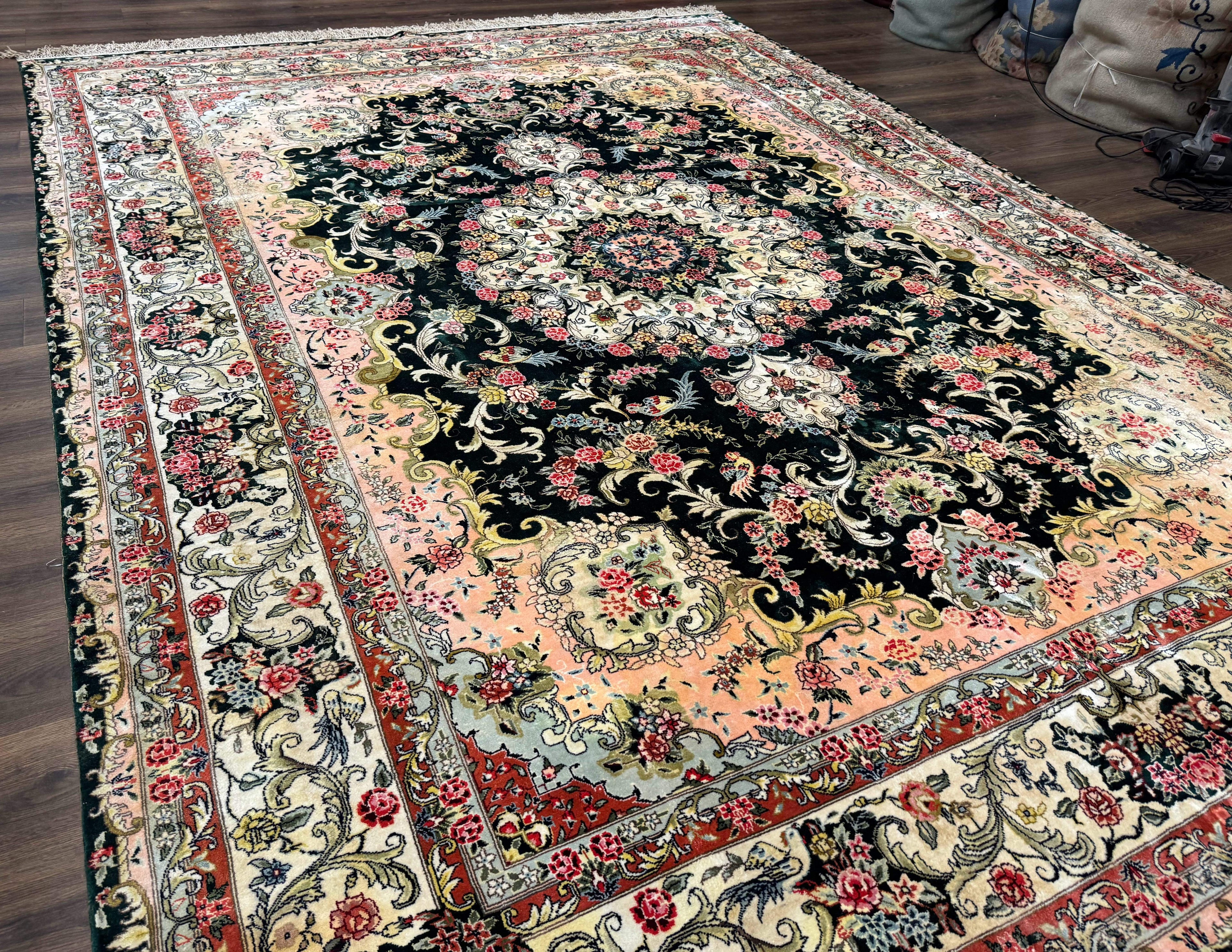 Silk Indian Kashmiri Rug 9x12, Vintage Hand Knotted Carpet
