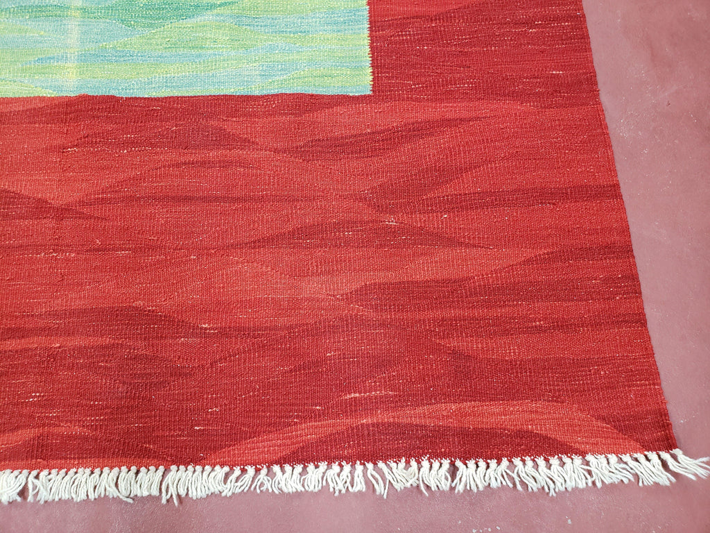 Red Turkish Kilim Rug, 5x7 - 6x8 Rugs, Red and Green Kilim Carpet, Kilim Area Rugs, Flatweave No Pile Rug, New Turkish Rug, Handmade Kilim