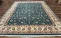 Indo Persian Rug 8x10, Green and Beige Oriental Carpet, Traditional Wool Area Rug, Floral Allover Pattern